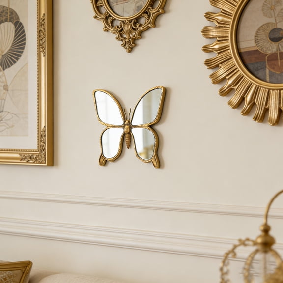 ELAYARD European Style Small Wall Mirror with Embossed Butterfly Motif for Living Room Decoration