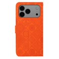 thumbnail image 7 of For IPhone 17 Pro 6.3" Ethnic Wind Embossed Strong Magnetic Attachment/Closure, Card Slots/Pocket, PU Leather Flip Wallet Case ﻿,Orange,For iPhone 17 Pro, 7 of 7