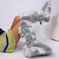 thumbnail image 4 of SACFOF Women Knee High Furry Faux Fur Boots Fuzzy Fluffy Round Toe Anti Slip Suede Winter Warm Snow Long Boots, 4 of 5