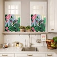 thumbnail image 3 of 3 Piece Kitchen Curtains and Valances Set Green Hummingbird Cafe Curtains 24 Inch Length Spring Summer Pink Flower Leaf Valance & Tier Curtain for Living Room Bedroom Small Window 54"x18"+27"x24"*2, 3 of 6