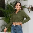 thumbnail image 3 of SIEYIO Women Fuzzy Plush Leopard Pocket Sweatshirt Lapel Zipper Drawstring Hem Crop Top, 3 of 19