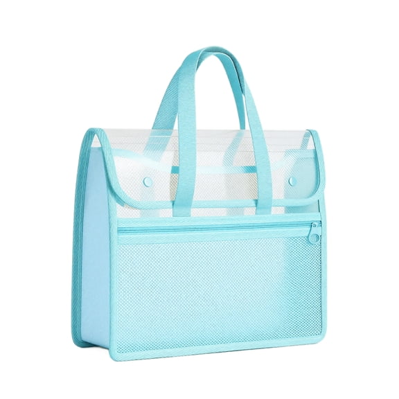 NovaStitch Mesh Button Flap Tote Bag for Books School Exam Supplies Student Test Document Handbag with Zipper Clear Storage Portable Study Material Organizer for Classroom Home