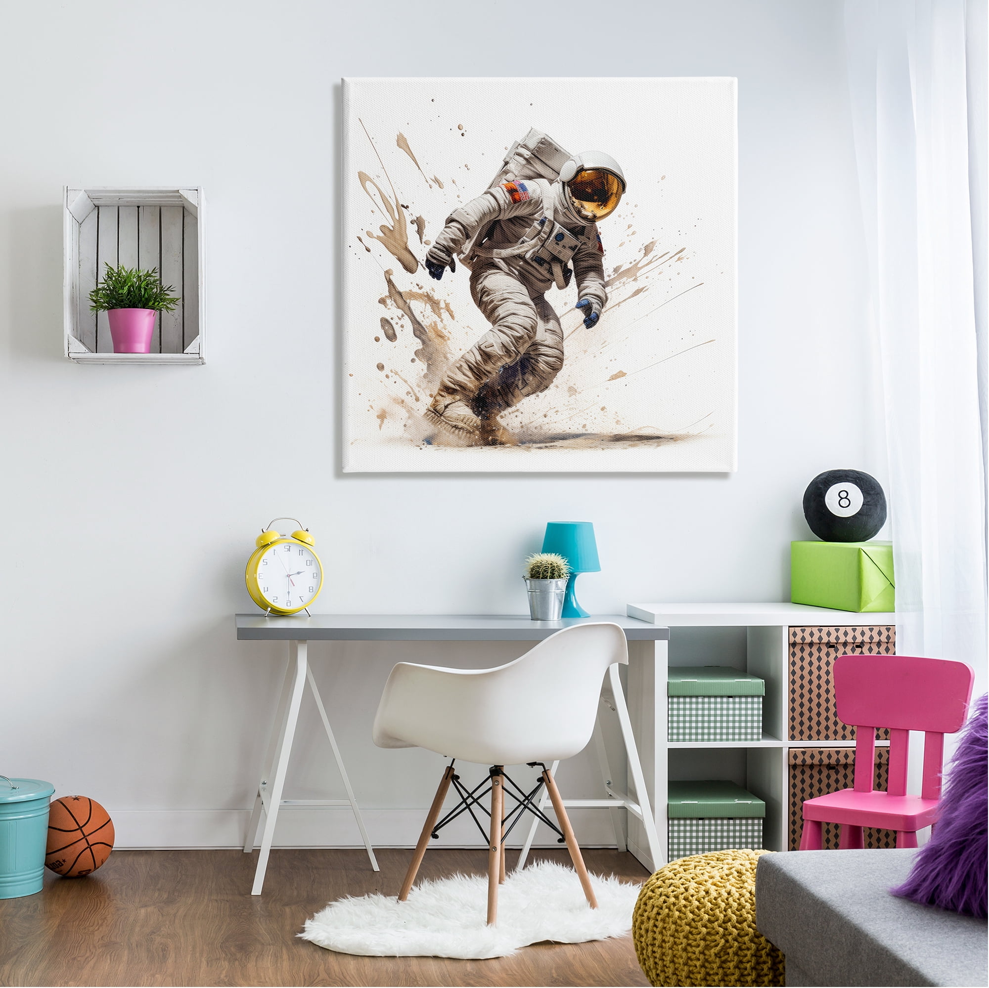 Stupell Industries Modern Astronaut Splash Abstract Painting Gallery Wrapped Canvas Art Print Wall Art, 36 x 36