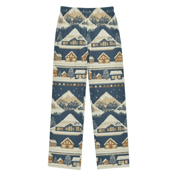 FORMRS Boys Pajama Pants with Pockets Size 6-8Y Kids Lounge Sleep Bottoms, Winter Village