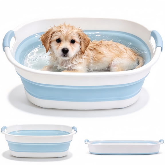 1 Pack Dog Bathtub with Drain Plug, Foldable Dog Tub for Bath, Portable Pet Bathtub for Dogs Cats, Dog Bathing Station Multi-Functional Pet Tub(Blue)