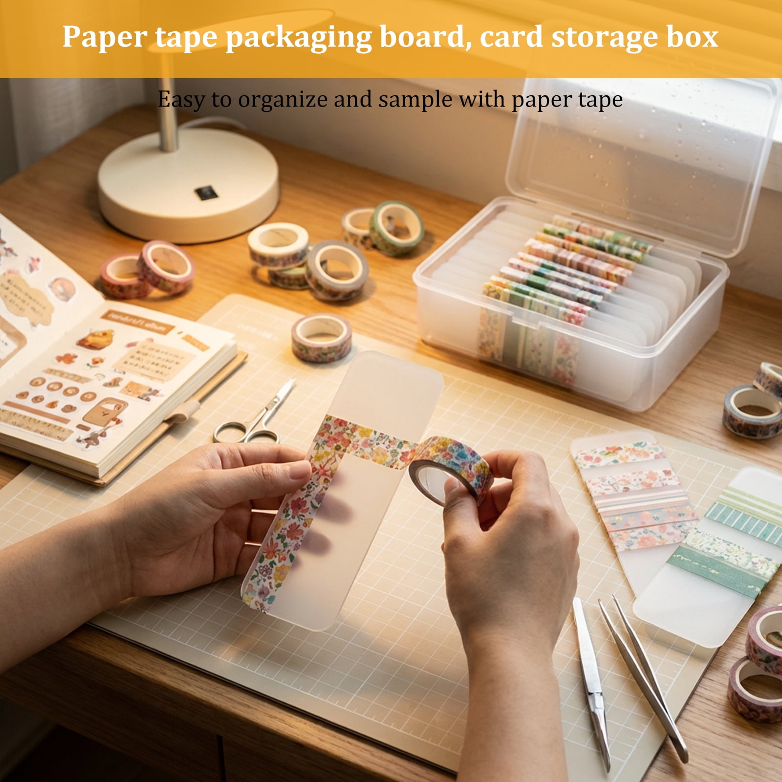 100 Pcs Washi Tape Cards Organizer with Storage Box –Portable Washi Tape Holder & Display Board for Scrapbooking, Journaling, DIY Crafts, Travel (Mixed-Color)