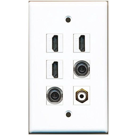 RiteAV - 3 HDMI 1 Port RCA White 2 Port 3.5mm Wall Plate