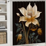 Pratyus Art Deco Flowers Polyester Quick-Drying Shower Curtain Set for Bathroom - Modern Chic Home Bathtubs Decoration with Hooks 60x72