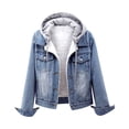 thumbnail image 2 of Stichou Women's Denim Jacket Fleece Distressed Casual Long Sleeve Ripped Boyfriend Jean Jacket Washed Blue Short Jean Light blue M, 2 of 5