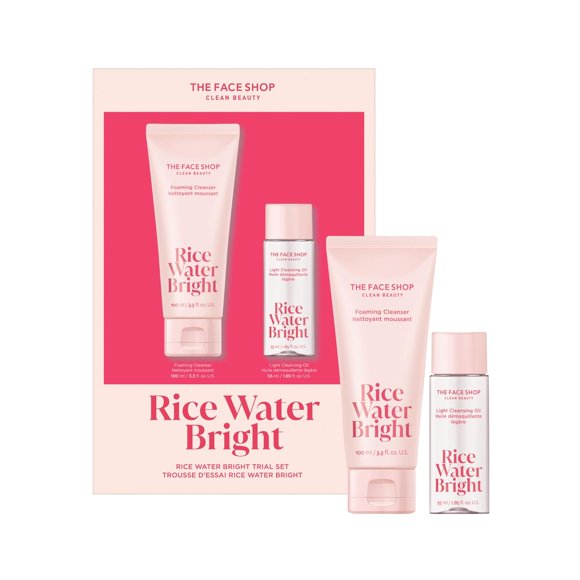 The Face Shop Rice Water Bright Korean Beauty Double Cleansing Trial Kit for Brighter and Glowing Skin, for all Skin Types, 1 Set