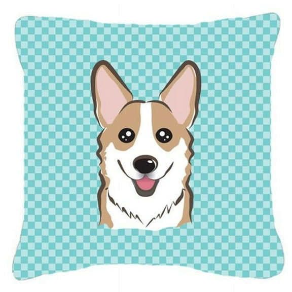 Carolines Treasures Checkerboard Blue Corgi Canvas Fabric Decorative Pillow 14Hx14W multicolor