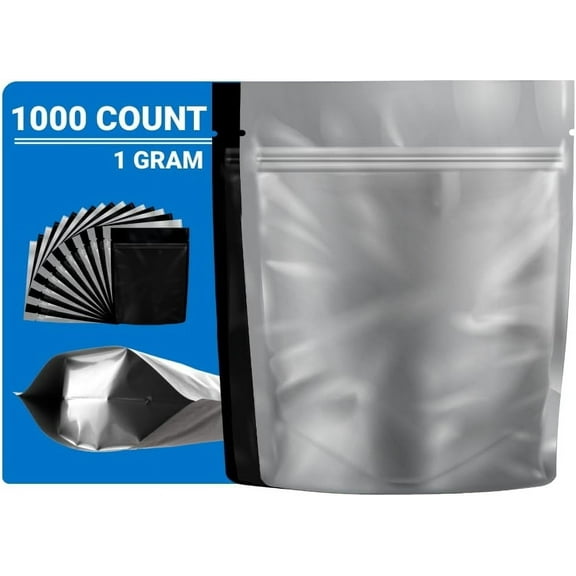 Loud Lock Mylar Bags 1000 Count 4.125" x 3.35" Black/Clear - Resealable Food Storage Mylar Bags