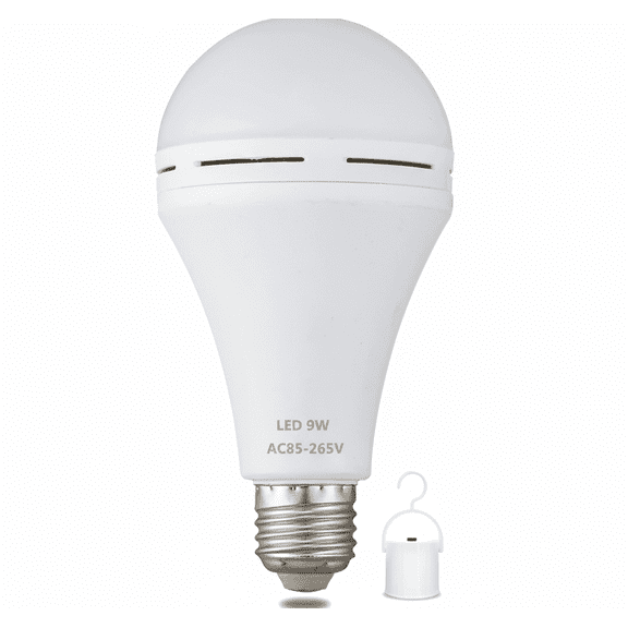 Rechargeable Emergency LED Light Bulb, 9W 800Lm 6000K Daylight, Stay Lit During Power Failure, E26 Base with Hook for Camping Hurricane,  1 Pack