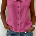 thumbnail image 6 of Tank Top Women Women's Solid Color Casual Sleeveless Lapel Doll Collar Knot Linen Button Cardigan Top Hot Pink Xxl, 6 of 7