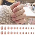 thumbnail image 1 of False Nails 24pcs Summer Fresh Short Square Round Solid Color Bright Oil Ice Transparent Nude Color Wear Manicure 3ml, 1 of 5