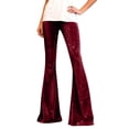 thumbnail image 7 of Women's Velvet Flare Pants, Solid Color High Waist Stretchy Bell Bottom Pants, Retro Glam Trousers for Evening or Holiday Events, Wine - XL, 7 of 7