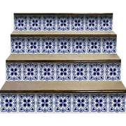 8" X 8" Blue And White Mosaic Peel And Stick Removable Tiles