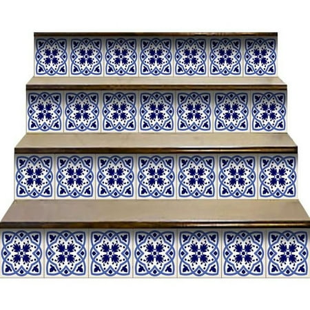 8" X 8" Blue And White Mosaic Peel And Stick Removable Tiles