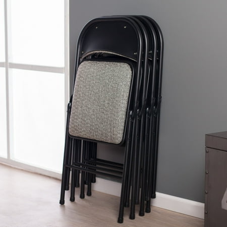 Fabric double padded folding chair - Brown with motifs/Black frame