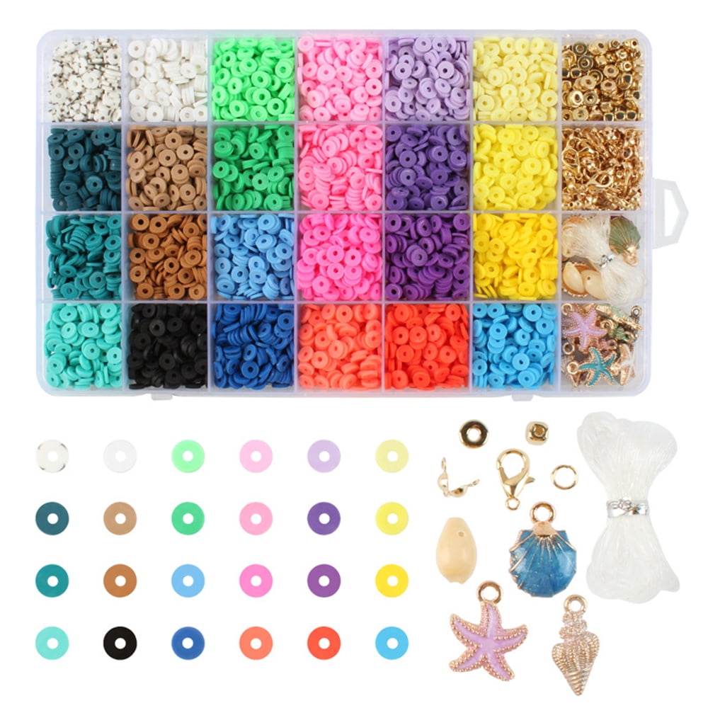 Clay Beads Bracelets Making Kit - 7500 PCS Clay Bead Kit, 24 Colors Flat  Clay