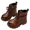 thumbnail image 4 of CAICJ98 Kids Boots Girls Lace Up Combat Boot Side Zipper Comfortable Ankle Boots for Toddler Girls Brown,2.5(Toddler/Little Kid/Big Kid), 4 of 7
