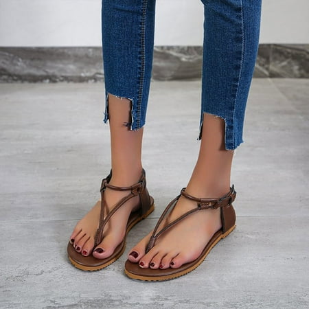 

Hvyesh Flat Sandals for Women Casual Summer Sandals Summer Cool Shoes Beach Shoes Flat Heel Roman Style Pinch Sandals Size 7