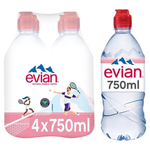 Evian Natural Bottled Mineral Still Water Multipack 4x750ml, Imported from Britain