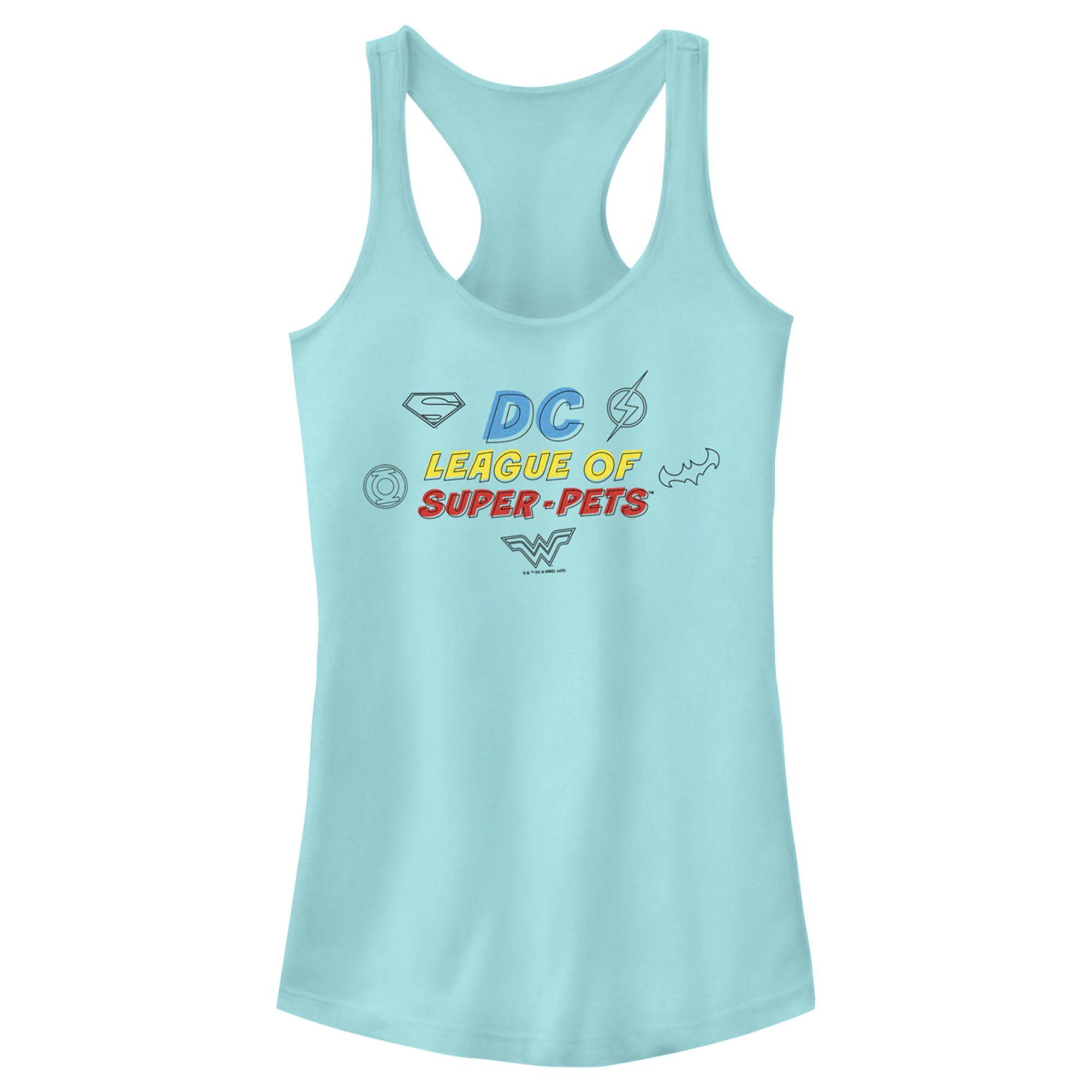 Junior's DC League of Super-Pets Logo Doodle Racerback Tank Top Cancun X Small