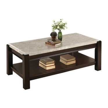 Newboti Furniture Genuine Marble Top Cocktail Table Dark Cherry Finish Wood Frame Contemporary Living Room Furniture 1pc Side Table 06224