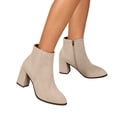 thumbnail image 3 of Puntoco Women's Block Chunky Heel Boots Pointed Toe Slip-on Ankle Boot with Zipper Shoes Beige 7, 3 of 8
