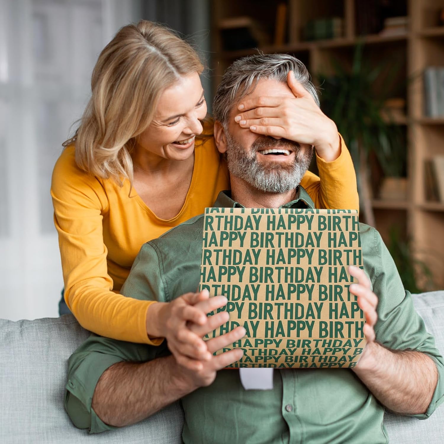 Green Birthday Wrapping Paper, Minimal Emerald Greens Large Happy Birthday Repeating Script Wrapping Paper - 1 Mini Roll 17Inch x10 ft Per Roll - Green Kraft Gift Wrap for Birthdays Party