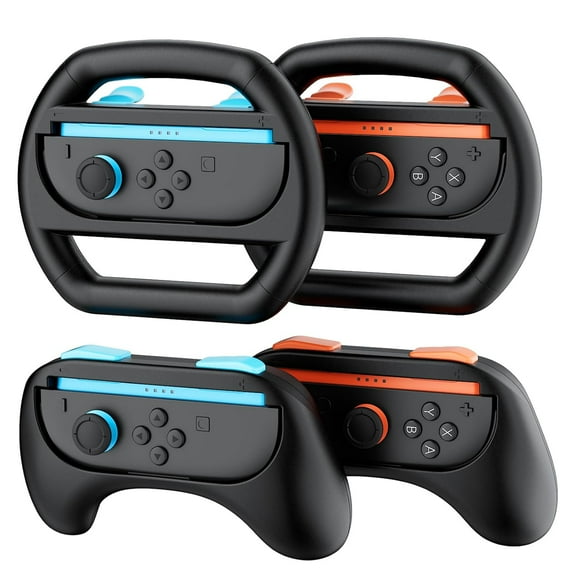 Switch 2 Steering Wheel & JoyCons Grip Kit - 2-in-1 Pro Controller Accessories Compatible with Switch 2 (2025) Console - Ergonomic Design for Enhanced Gaming Experience