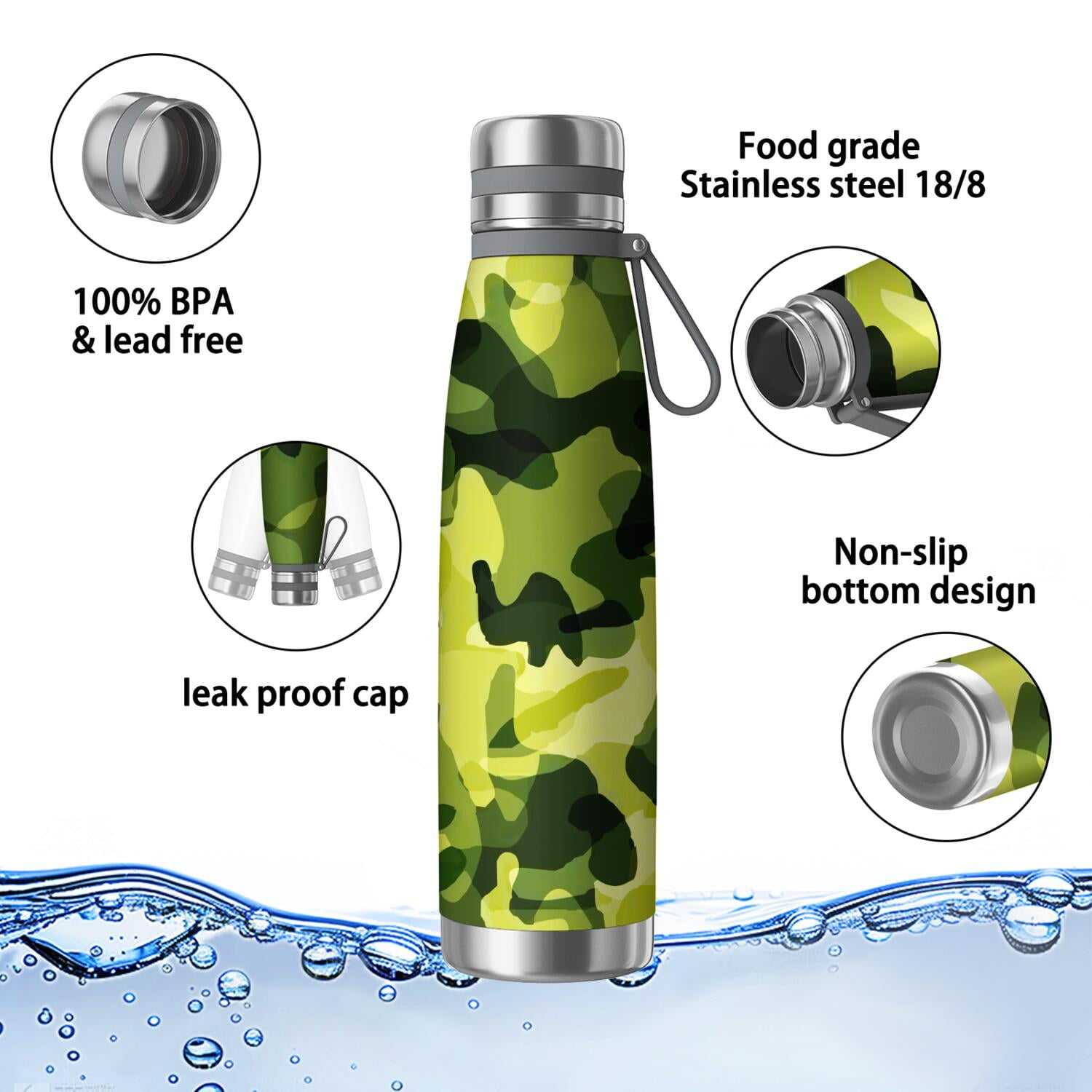 29oz Insulated Water Bottle with Tea Infuser, Stainless Steel Travel Mug, Camouflage Print