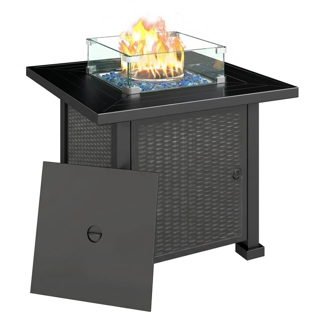 Outsunny 32" Outdoor Propane Gas Fire Pit Table, 50,000 BTU, Black