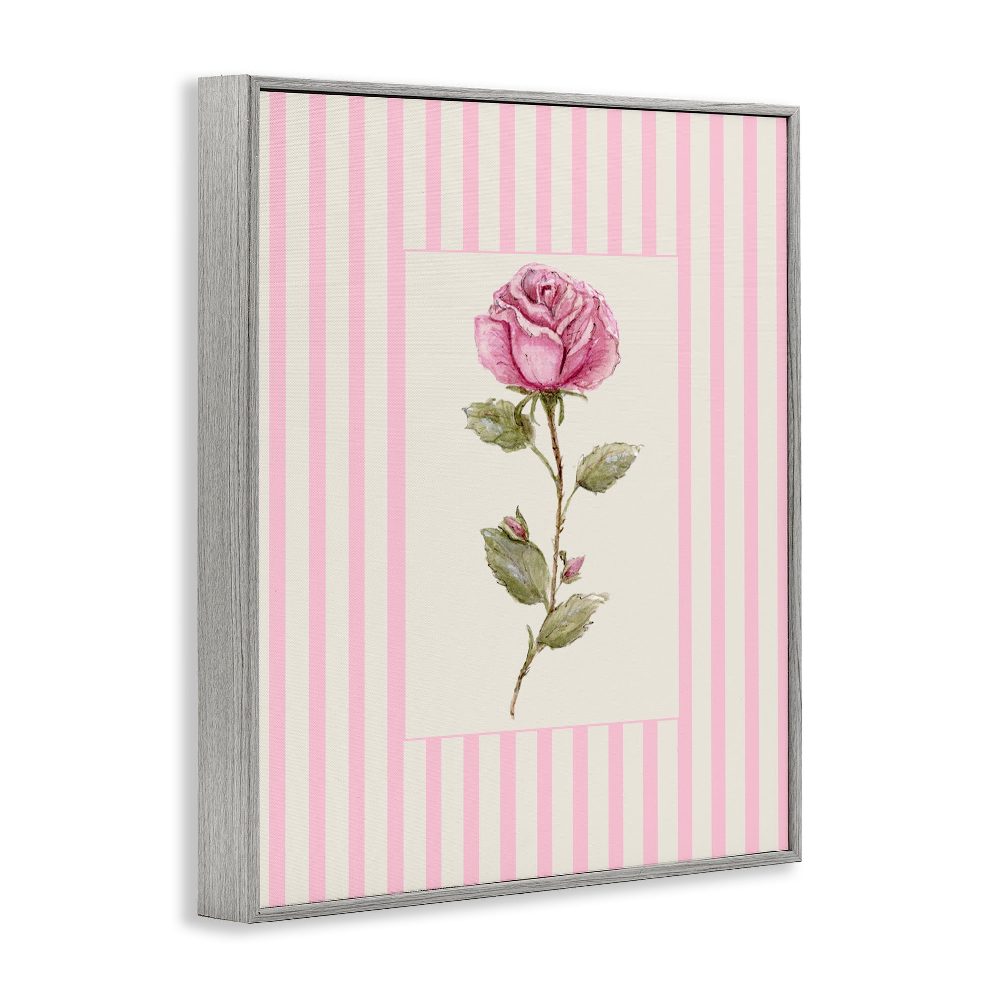 Pink Stripe Rose Gray Framed Giclee Art, design by Lisa Wehmeyer