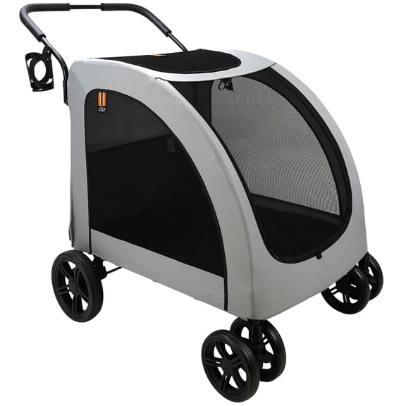 My Duque: Chester Raincover Pet Stroller - Grey - Dogs Animals Up to 110lbs, Ventilated Mesh Panels, Weather-Resistant Shield, Travel Carrier, Folding