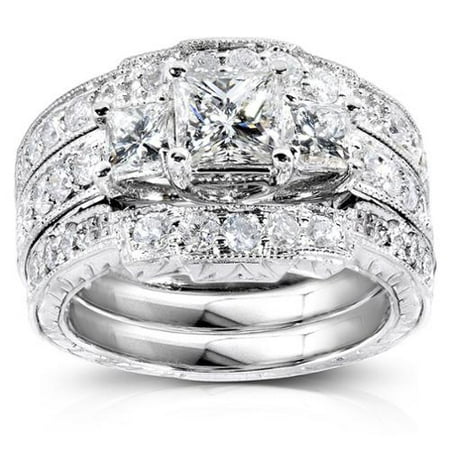 Annello  by Kobelli 14k White Gold 1 7/8ct TDW Diamond 3-piece Bridal Rings Set (H-I, I1-I