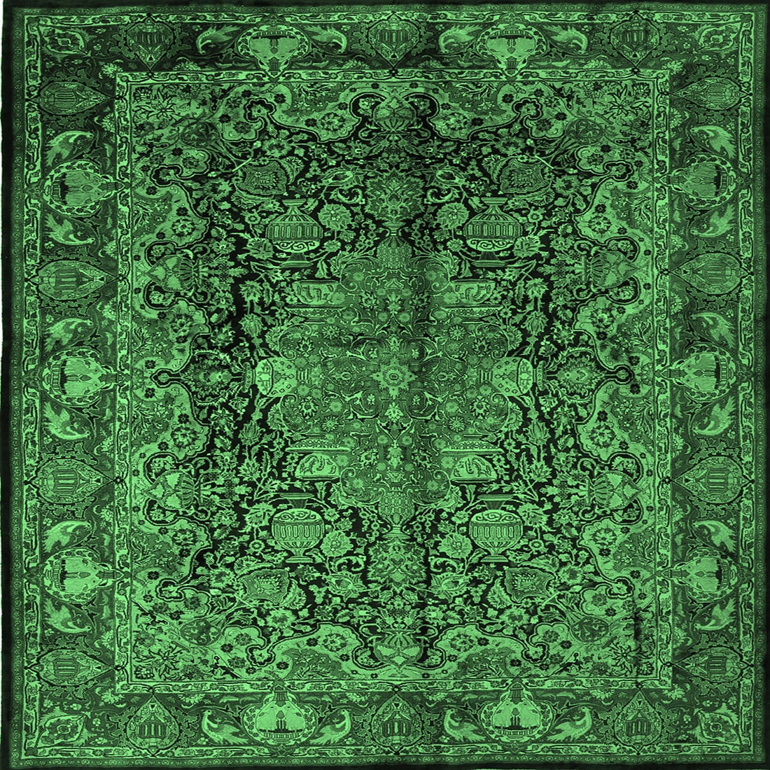 Ahgly Company Indoor Square Medallion Emerald Green Traditional Area ...
