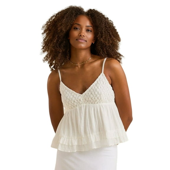 Women Vneck Camisole Y2k Spaghetti Strap Peplum Crop Tank Babydoll Flowy Top Trendy Summer Shirt Light Yellow L