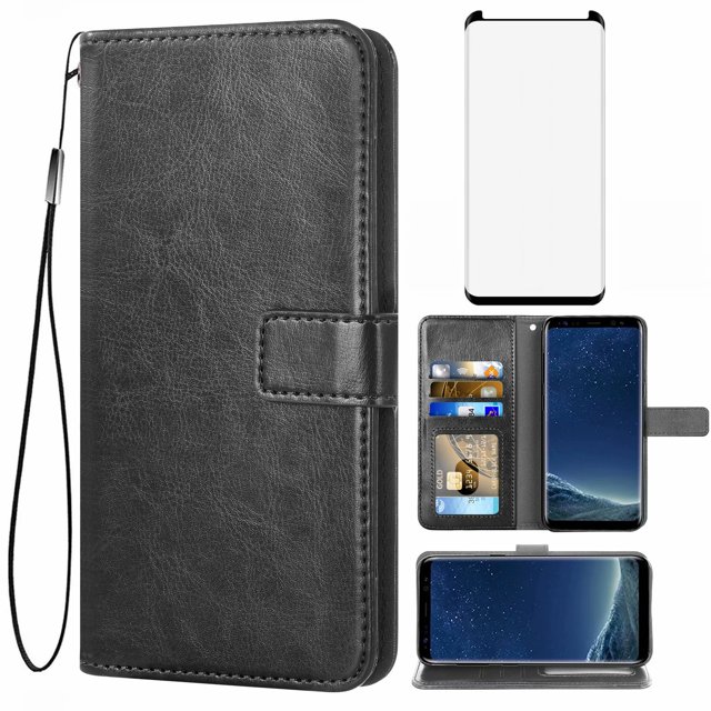 Mobile Phone Cover for Samsung S8 +, Cover Premium Pu Leather Tpu Flip Cover Magnetic Closure Card Compartment Stand Function Wallet with Lanyard Protective Cover