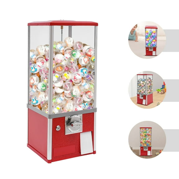 Candy Vending Machine 4X 25 Cents Toys Candy Dispenser Gumball Machine for Retail Stores Parks Game Halls and Home,10.2x10.2x25.2in,with 2 Keys (Red)