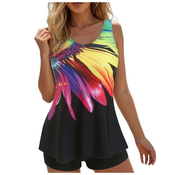 vigerkar Women Plus Size Tummy Control Tankini Bathing Suit Ruffle High Waisted Swimsuits Yellow, 5XL