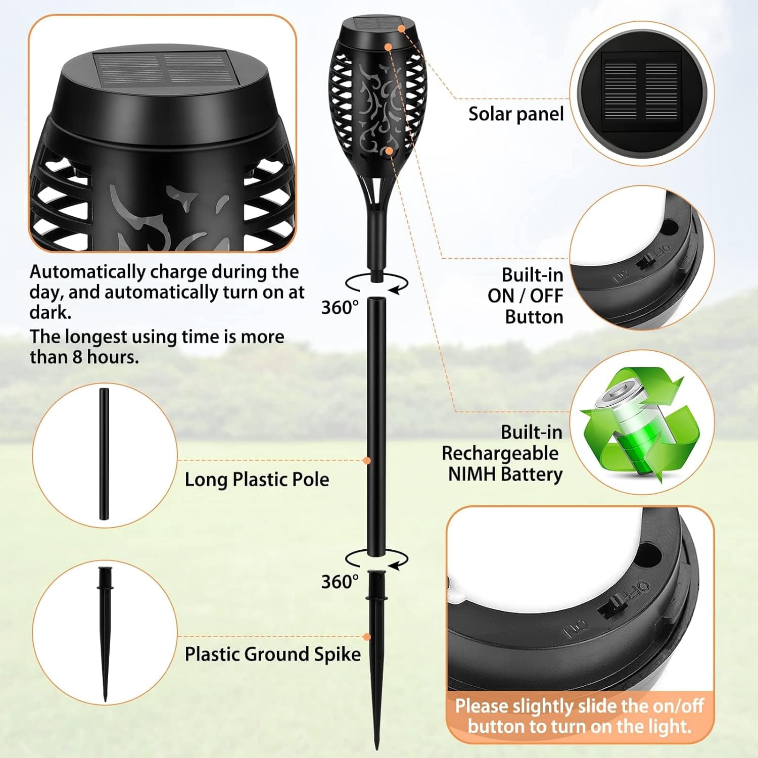 Solar Lights Outdoor, 4 Pack Solar Torch Light with Flickering Flame, Waterproof Outdoor Garden Lights for Yard, Torches for Outside Patio Pathway Decorations
