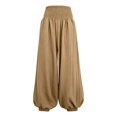 thumbnail image 5 of Women's Solid Color High Waisted Gathered Cotton Linen Pants, Balloon Harem Trousers with Elastic Cuff, Loose Wide Leg Breathable Summer Travel Casual Pants Khaki XXL, 5 of 5