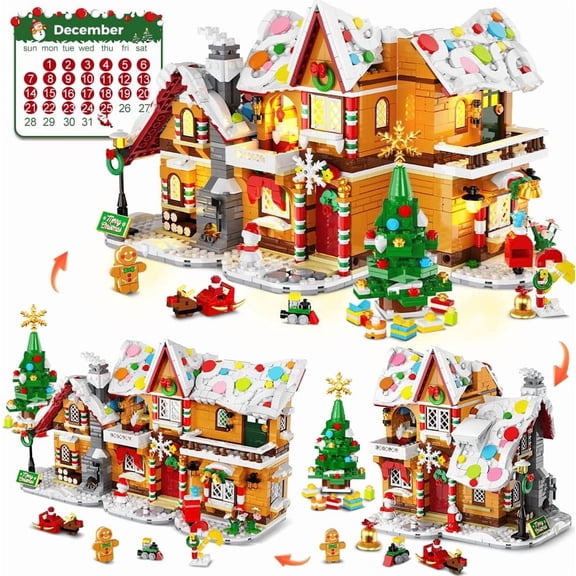 TERRAMUS Advent Calendar Gingerbread House Building Set, 3-in-1 Transforming Christmas Village Mini Bricks, Toys for Kids Teens Age 10 
