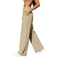 thumbnail image 7 of ClodeEU Women's High Waist Straight Leg Dress Pants with Pockets ,Business Casual Work Trousers Beige,Women's Plus S, 7 of 7