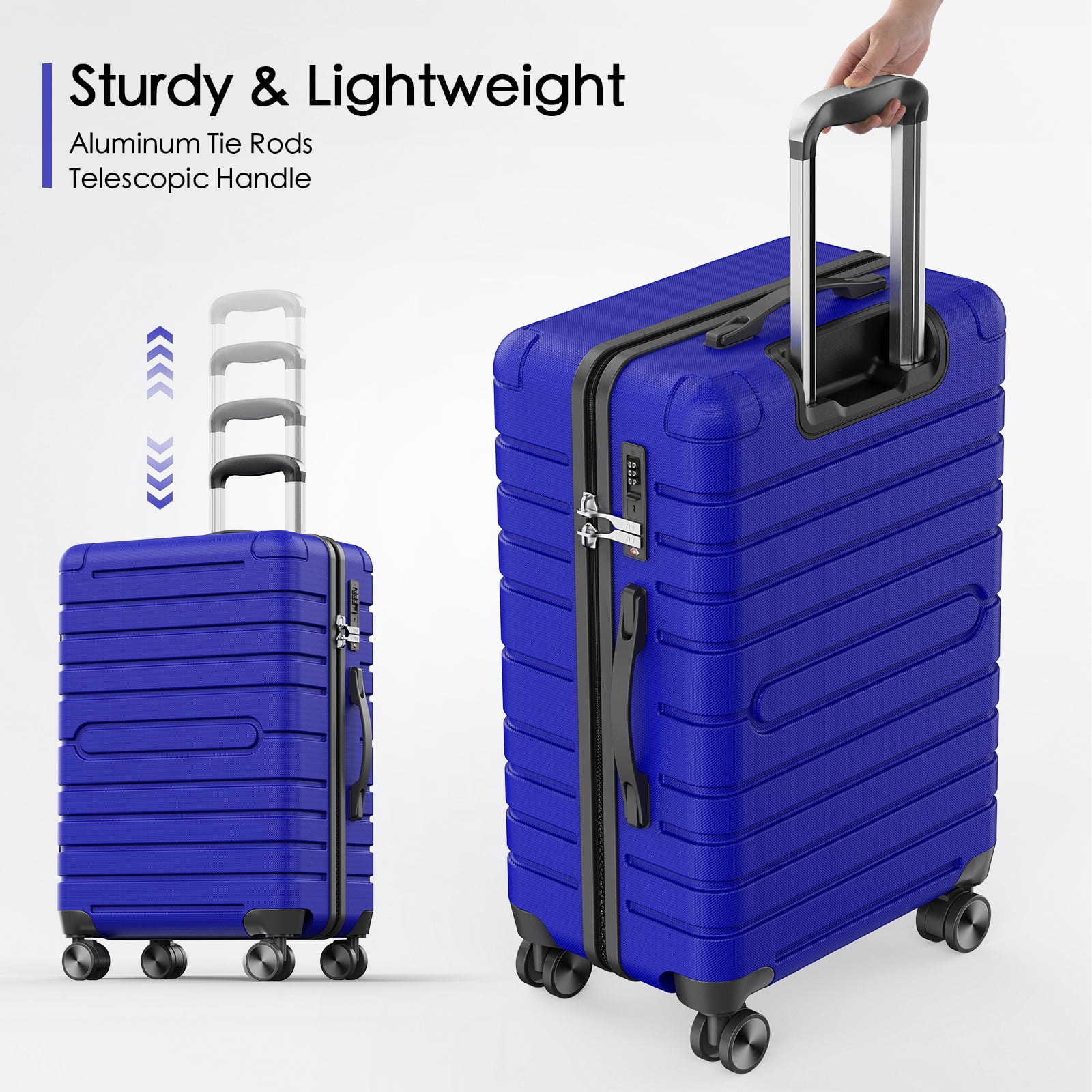 Vebreda 3 Piece Hardside Luggage Set with TSA Lock, 360° Spinner Wheels, Durable Lightweight Shell, Checked Suitcases (20”/24”/28”)