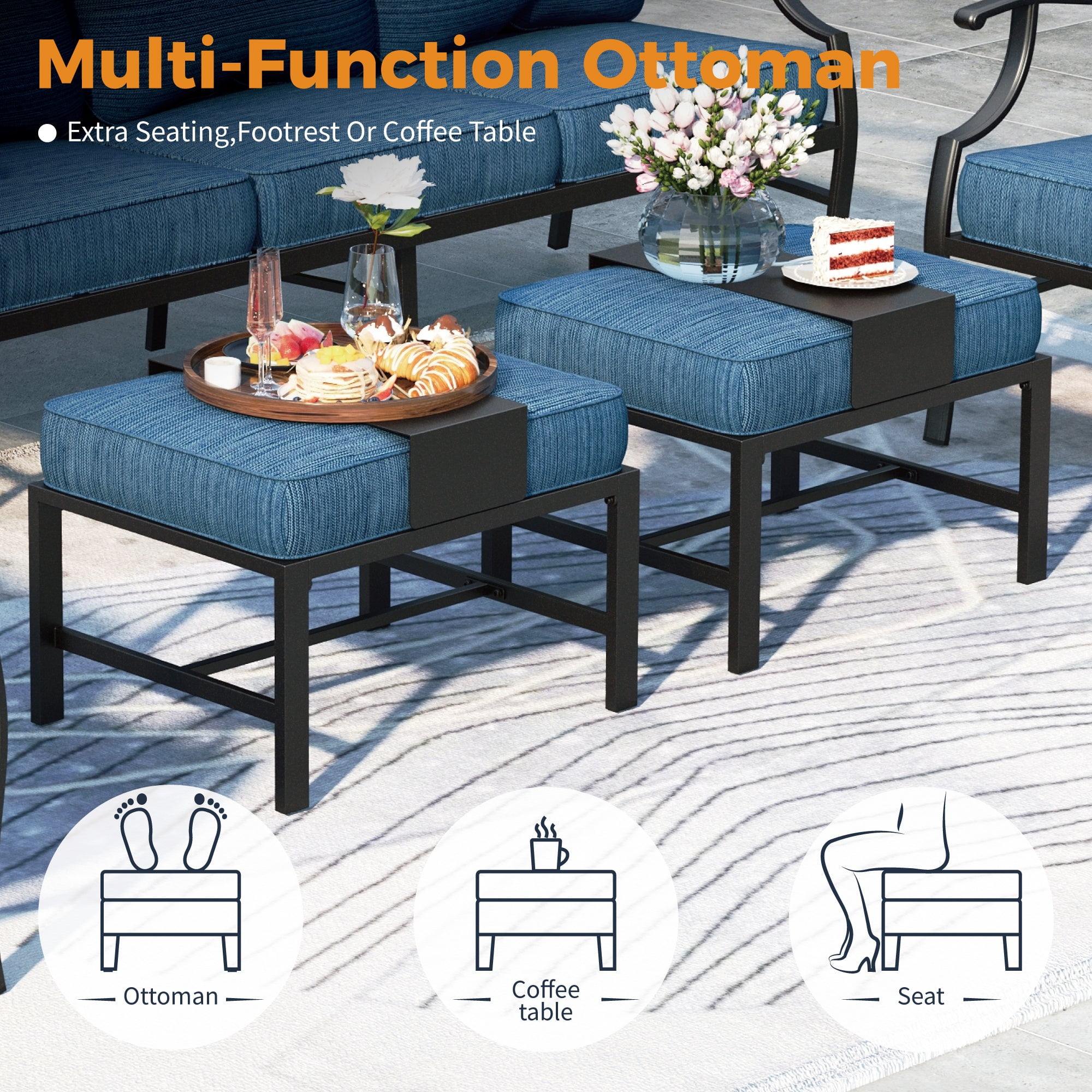 Sophia&William 7 Seat Patio Furniture Set Outdoor Sofa Conversation Set with Ottomans, Pacific Blue