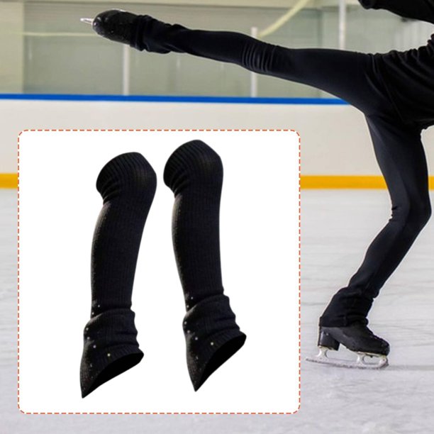 Calcetines sin pie para cubrir las botas de patinaje artístico. Calcetines para patinar sobre hielo. Calentadores de piernas para espectáculos y práct Negro