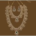 thumbnail image 2 of South Indian Bollywood Guttapusalu Bridal Necklace Combo Set – Gold-Plated Short & Long Haram with White, Ruby & Green CZ Kemp Stones, Pearls & Earrings., 2 of 5